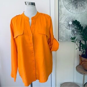 NWOT Calvin Klein linen blend orange long sleeve blouse size XL